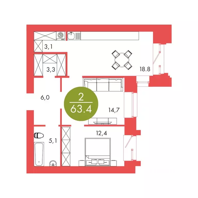 2-к кв. Красноярский край, Красноярск ул. Шахтеров, 33А (63.4 м) - Фото 0