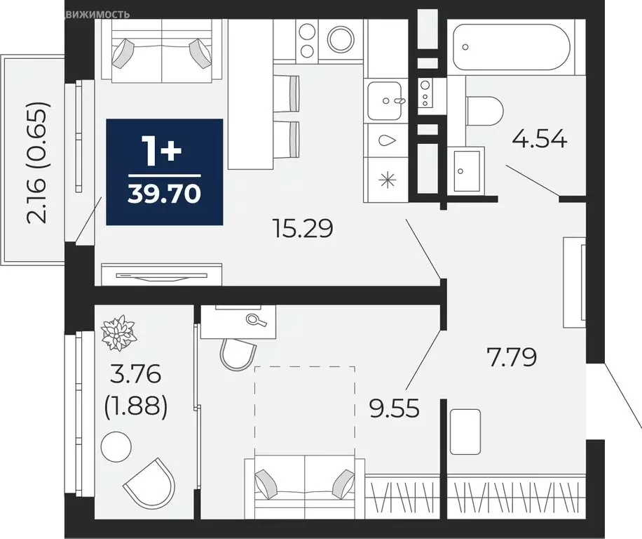 1-комнатная квартира: Тюмень, Перекопская улица, 19 (39.7 м) - Фото 1
