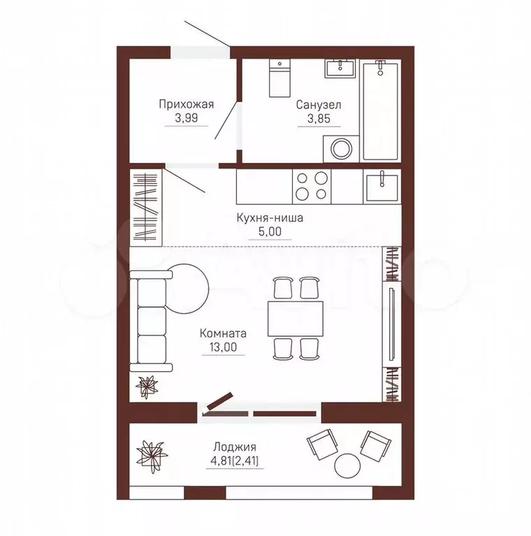 Квартира-студия, 28,3 м, 4/10 эт. - Фото 0