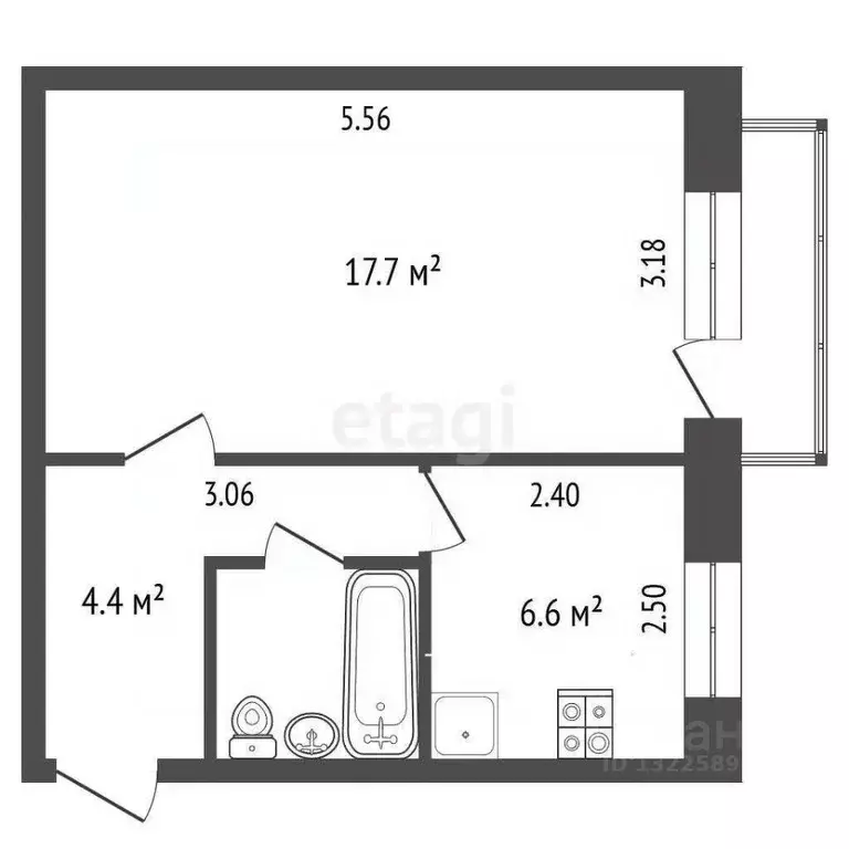 1-к кв. Вологодская область, Вологда ул. Лаврова, 4 (31.0 м) - Фото 2