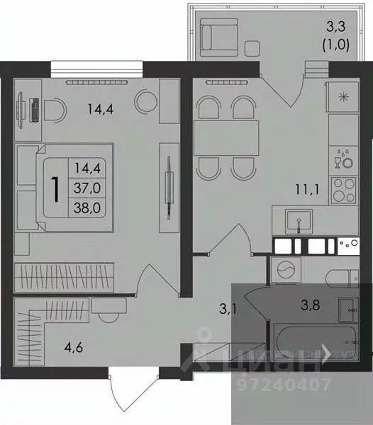 1-к кв. Воронежская область, Рамонский район, с. Ямное Счастье жилой ... - Фото 1