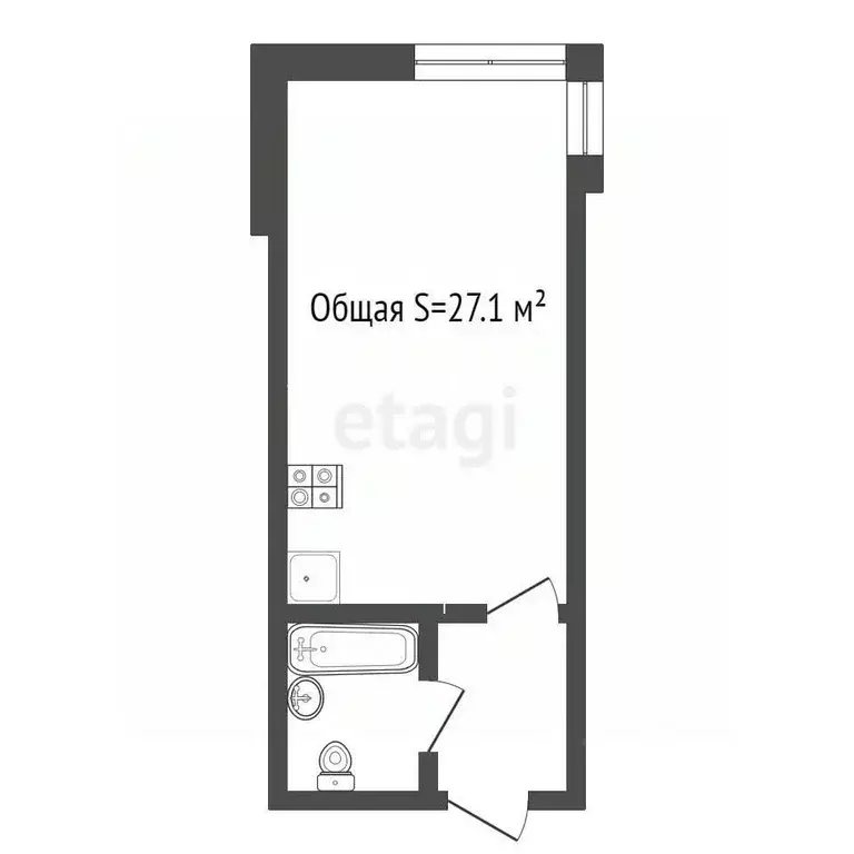 Студия Кемеровская область, Кемерово ул. Мичурина, 58к2 (27.1 м) - Фото 1