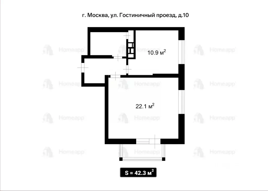 1-к кв. Москва Гостиничный проезд, 10 (42.3 м) - Фото 2