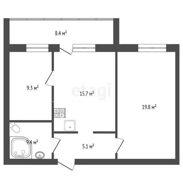 2-комнатная квартира: Тюмень, Солнечный проезд, 7 (65 м) - Фото 1
