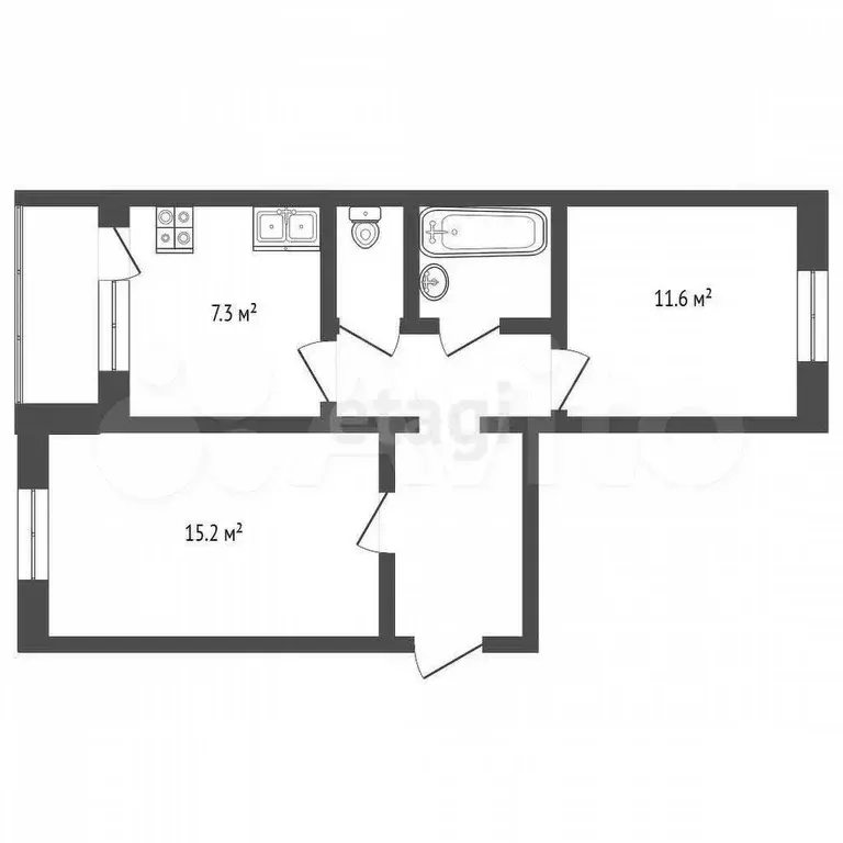 2-к. квартира, 49,2 м, 3/5 эт. - Фото 1
