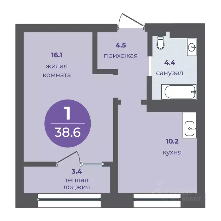 1-к кв. Красноярский край, Красноярск ул. Кутузова (35.2 м) - Фото 1