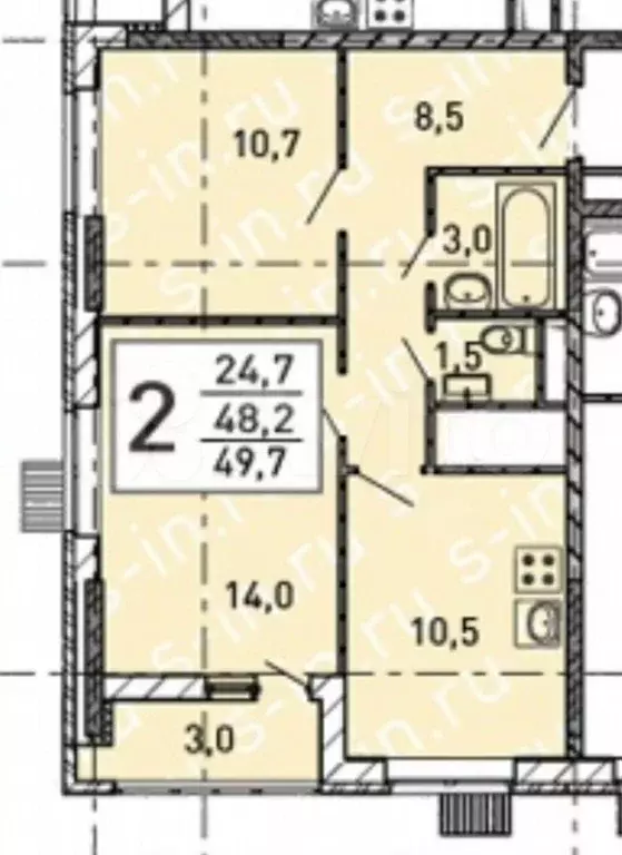 2-к. квартира, 50 м, 7/16 эт. - Фото 0