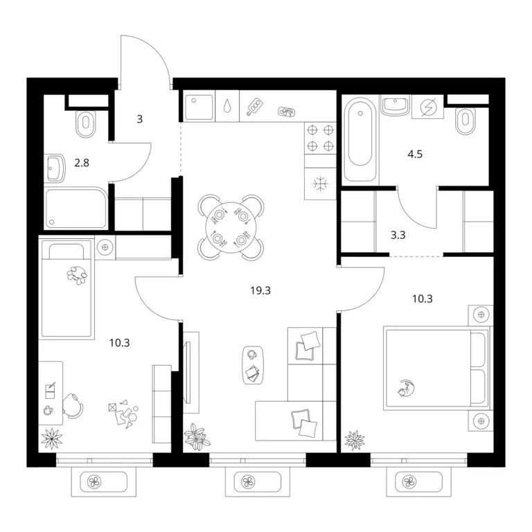 2-к квартира, 53.5 м - Фото 0
