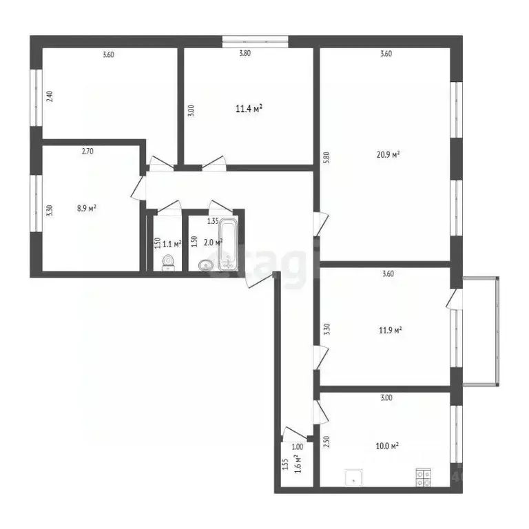 5-к кв. Тюменская область, Тюмень ул. Пермякова, 41 (87.0 м) - Фото 2