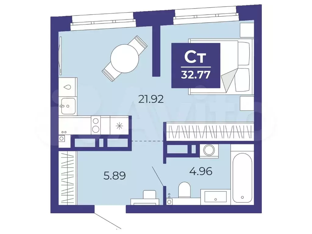 Квартира-студия, 32,8 м, 12/15 эт. - Фото 1