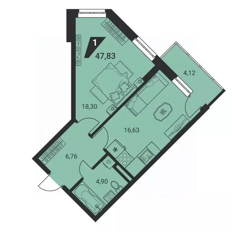 1-к кв. Свердловская область, Екатеринбург ул. Громова, 26/4 (47.6 м) - Фото 2
