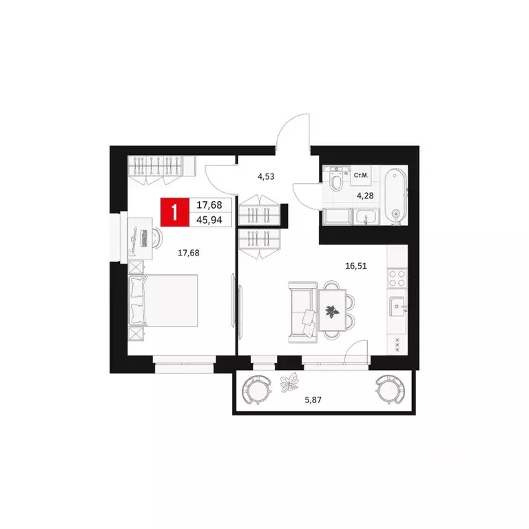 1-к кв. Башкортостан, Уфа ул. Большая Московская, 11 (45.94 м) - Фото 1