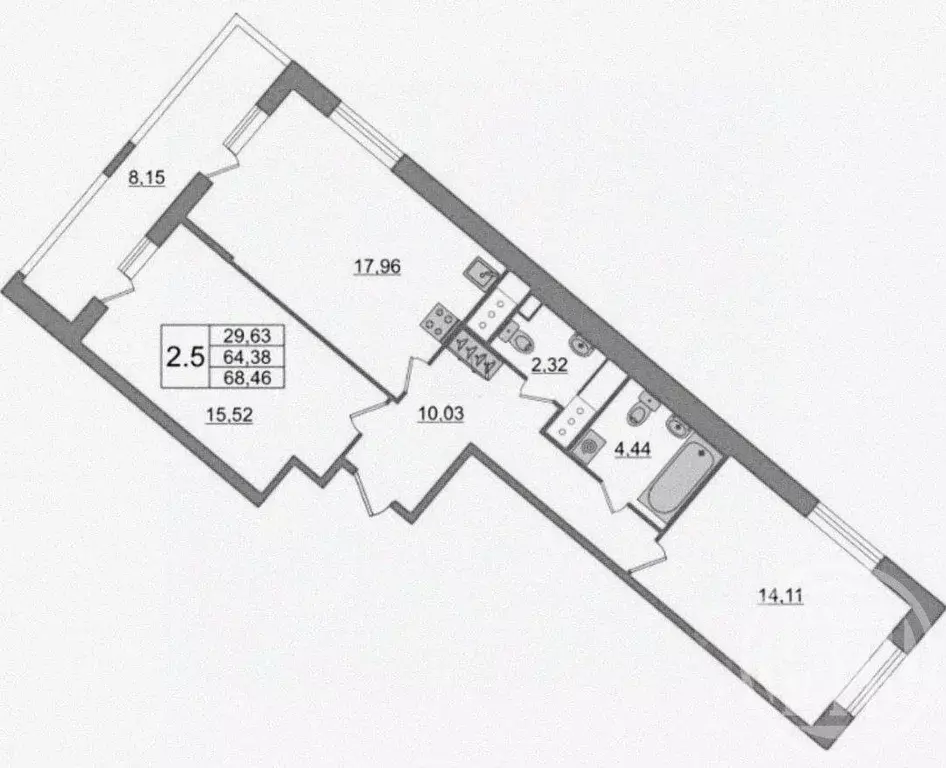 2-к кв. Санкт-Петербург Дальневосточный просп., 23 (68.45 м) - Фото 1