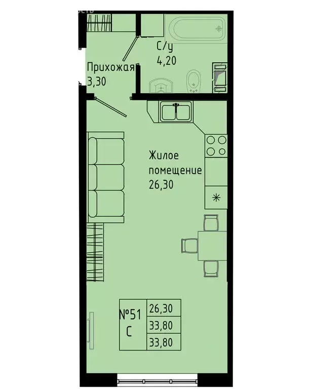 Квартира-студия: Коммунар, Железнодорожная улица, 41к2 (33.8 м) - Фото 1