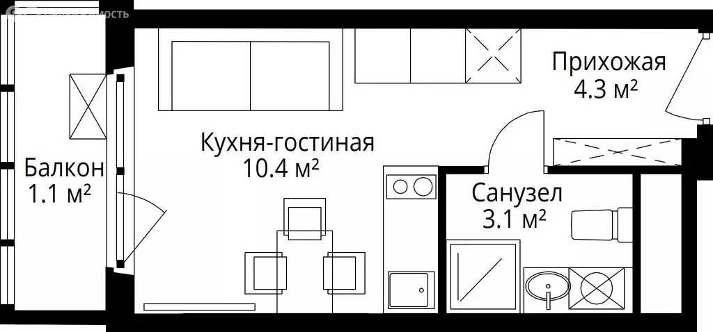 Квартира-студия: Сапроново, микрорайон Купелинка, квартал Центральный, ... - Фото 1