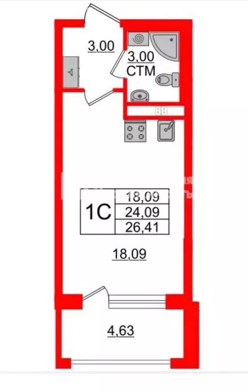 Квартира-студия: посёлок Стрельна, проспект Будённого, 18к3 (26 м) - Фото 1