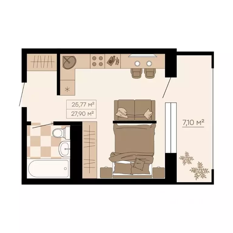 1-к кв. Приморский край, Владивосток Садгородская ул., 28Вк1 (27.9 м) - Фото 1