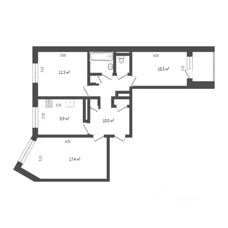 3-к кв. Архангельская область, Архангельск Московский просп., 6 (62.2 ... - Фото 1