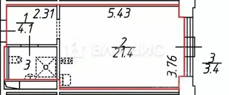 Студия Санкт-Петербург наб. Макарова, 58 (29.0 м) - Фото 2