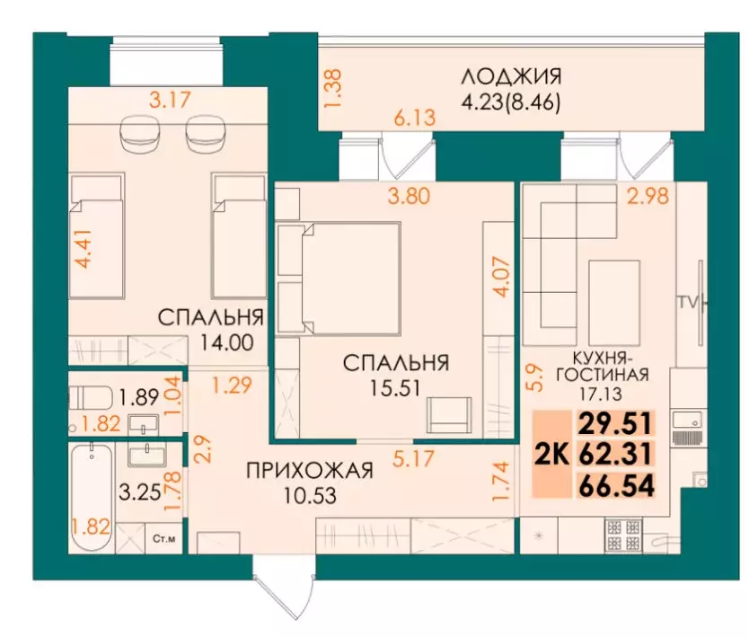 2-комнатная квартира: Йошкар-Ола, микрорайон Мирный, жилой комплекс ... - Фото 0