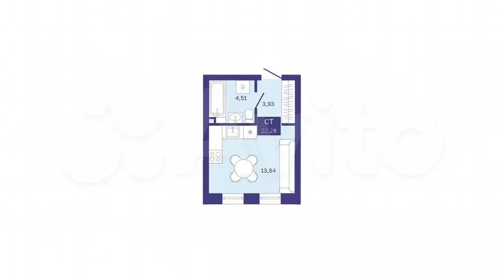 Квартира-студия, 22,3 м, 2/5 эт. - Фото 1