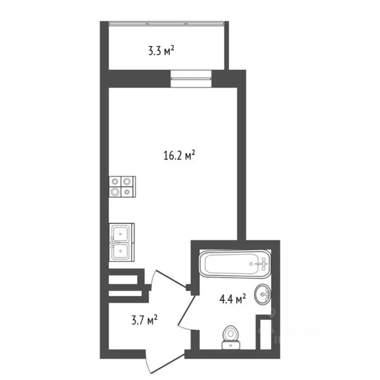 Студия Тюменская область, Тюмень Интернациональная ул., 197А (28.0 м) - Фото 1
