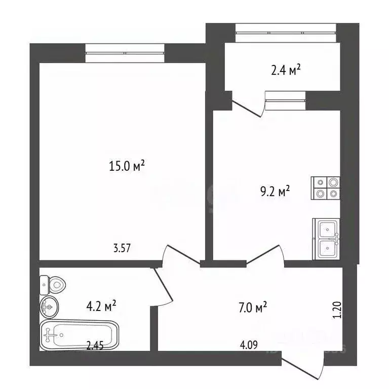 1-к кв. Калининградская область, Гурьевск ул. Каштановая, 3 (34.0 м) - Фото 2
