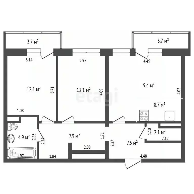 2-к кв. Тюменская область, Тюмень ул. Фармана Салманова, 14 (64.7 м) - Фото 2