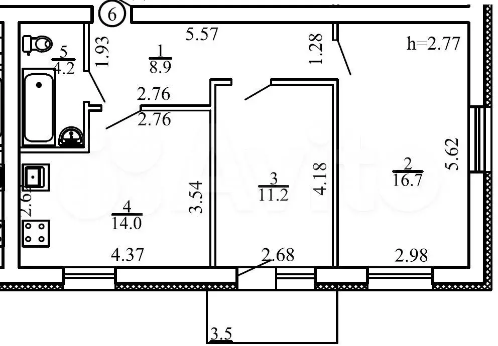 2-к. квартира, 55 м, 2/3 эт. - Фото 0