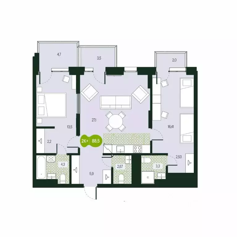 3-к кв. Забайкальский край, Чита Каштакский мкр,  (88.51 м) - Фото 1