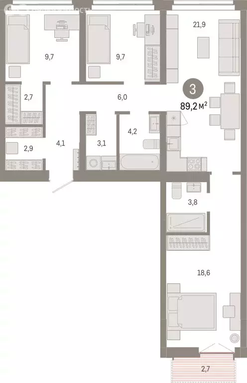 3-комнатная квартира: Новосибирск, Октябрьский район, микрорайон ... - Фото 1