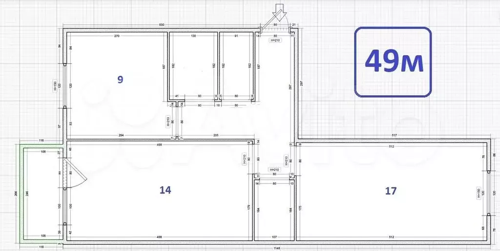 2-к. квартира, 49 м, 1/5 эт. - Фото 0