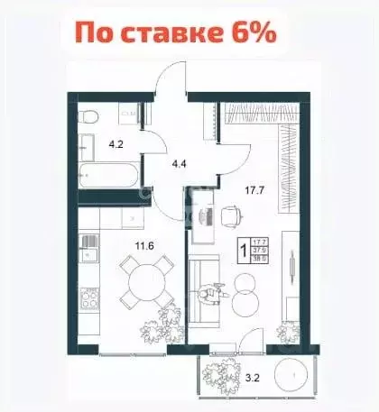 1-к кв. Липецкая область, Липецк Минская ул., 6Б (38.9 м) - Фото 1