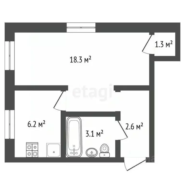 1-к кв. Башкортостан, Стерлитамак ул. Нахимова, 2А (30.0 м) - Фото 2