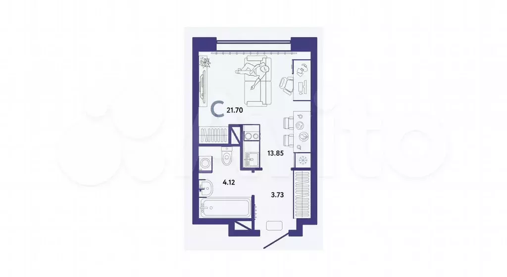 Квартира-студия, 21,7 м, 11/16 эт. - Фото 1