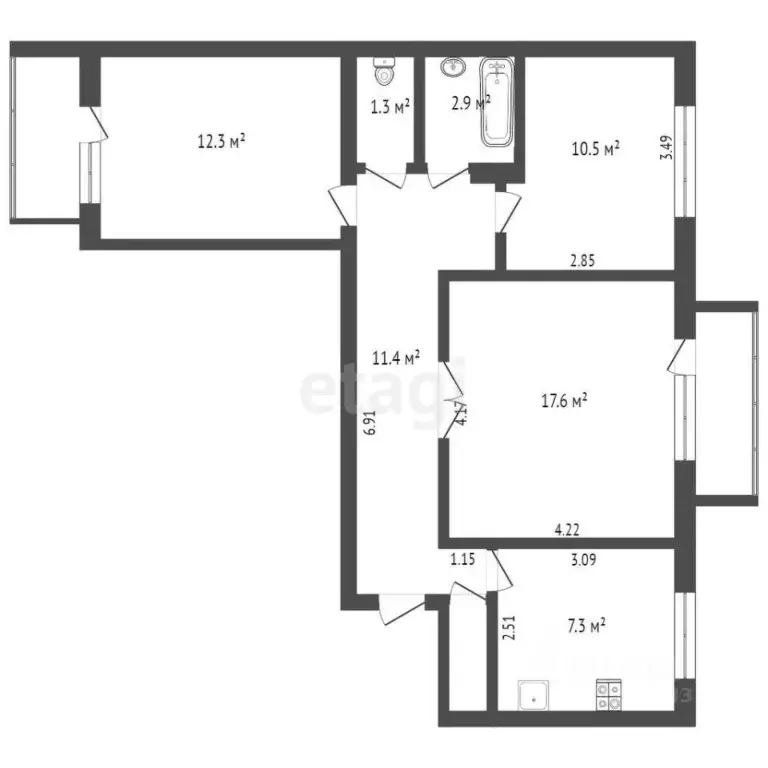 3-к кв. Крым, Евпатория просп. Ленина, 56 (66.9 м) - Фото 2