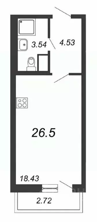 Студия Санкт-Петербург Богатырский просп., 2А (26.5 м) - Фото 1