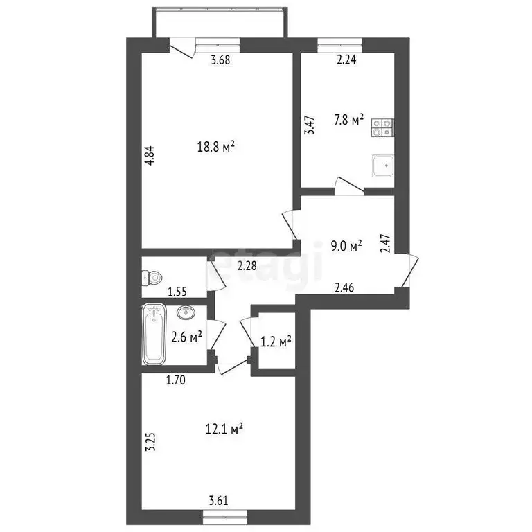 2-комнатная квартира: Ишим, Паровозная улица, 80 (51.7 м) - Фото 0