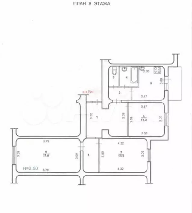 2-к. квартира, 58,4 м, 8/10 эт. - Фото 0