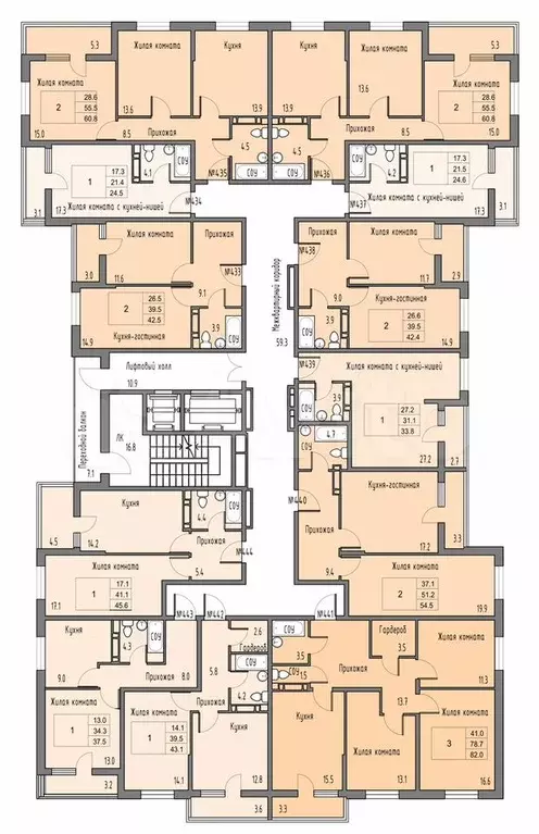 2-к. квартира, 58,1 м, 14/16 эт. - Фото 1