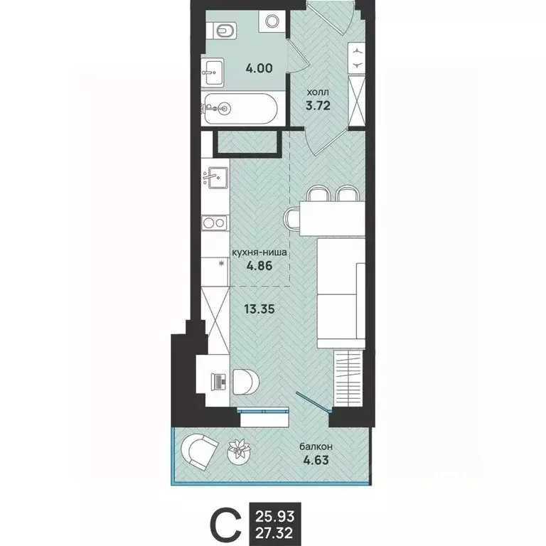 Студия Архангельская область, Архангельск ул. Свободы, 16 (27.32 м) - Фото 2