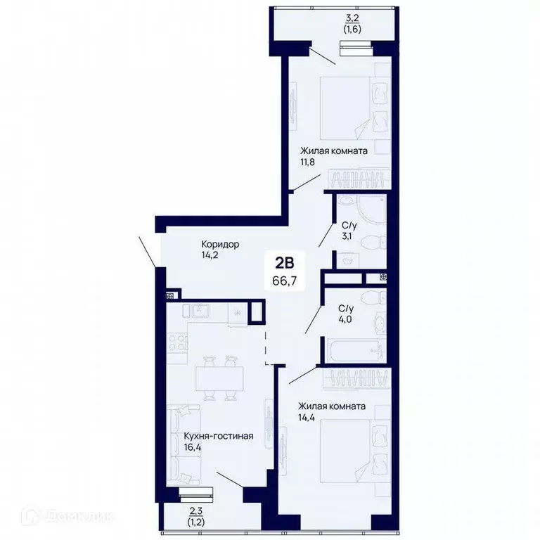 Продаётся 2-к квартира, 66.7 м - Фото 0