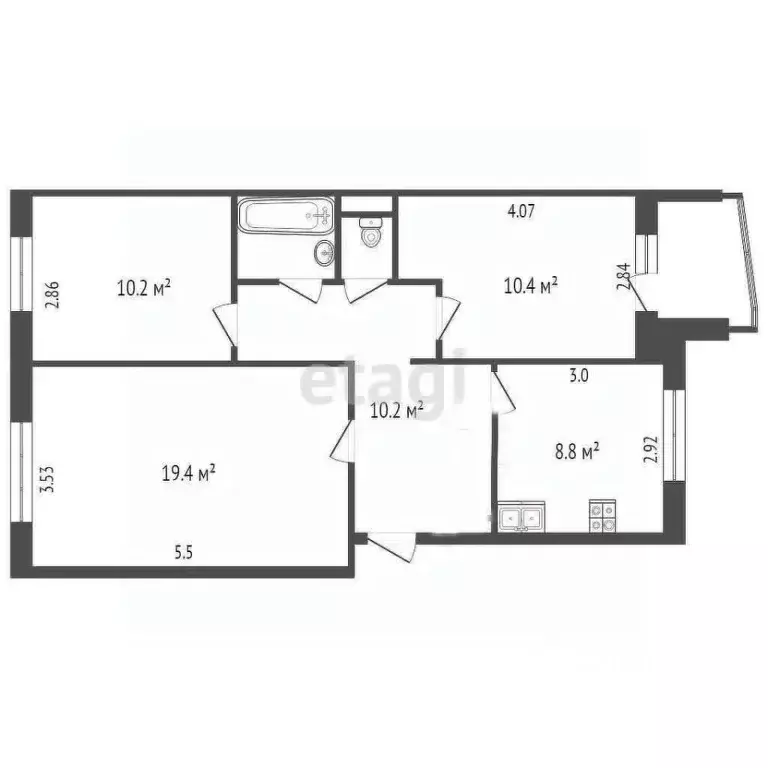 3-к кв. Омская область, Омск ул. Дмитриева, 2/4 (63.6 м) - Фото 1