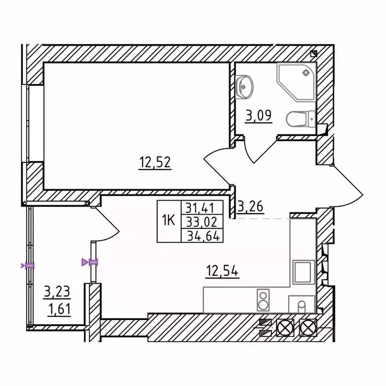 1-к кв. Калининградская область, Зеленоградск  (34.64 м) - Фото 1