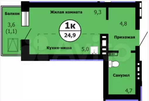 Квартира-студия, 24,9 м, 7/26 эт. - Фото 0