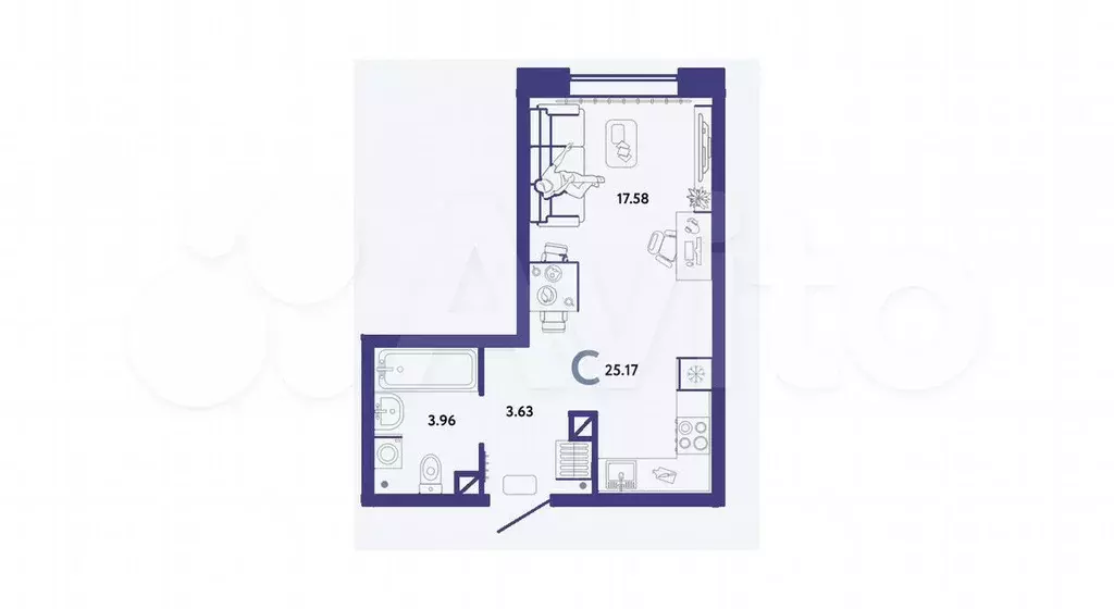Квартира-студия, 25,2 м, 3/13 эт. - Фото 1