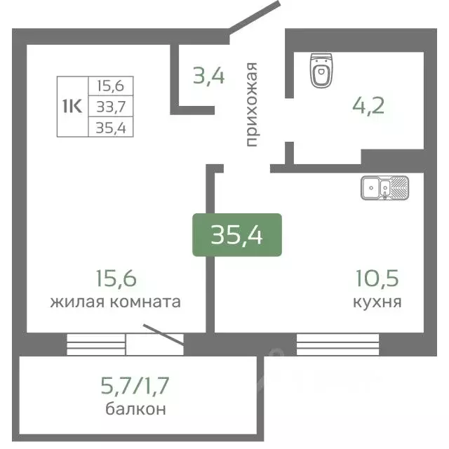 1-к кв. Красноярский край, Красноярск Норильская ул., с2 (35.4 м) - Фото 0