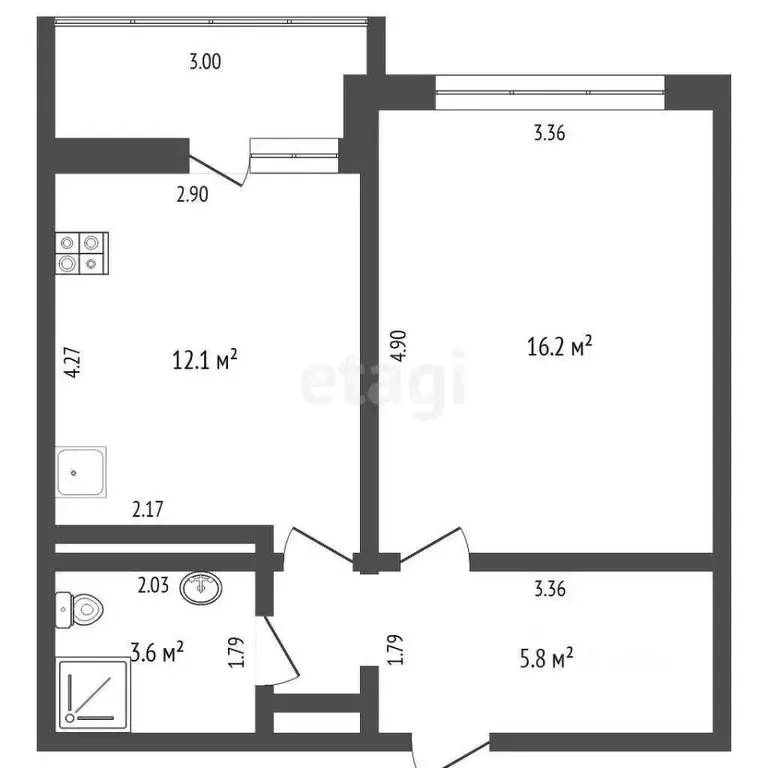 1-к кв. Тюменская область, Тюмень ул. Николая Зелинского, 19 (39.2 м) - Фото 1