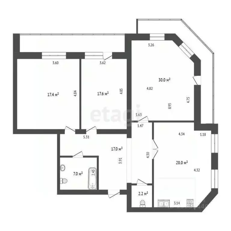 3-к кв. Тюменская область, Тюмень ул. Демьяна Бедного, 104к1 (115.5 м) - Фото 2
