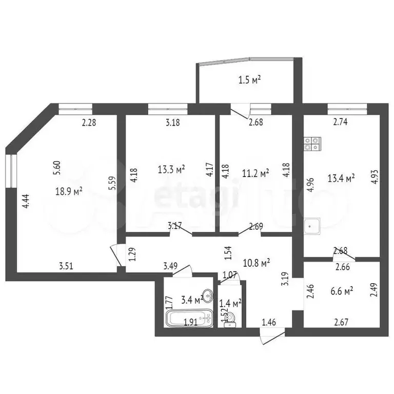 3-к. квартира, 80 м, 1/9 эт. - Фото 0